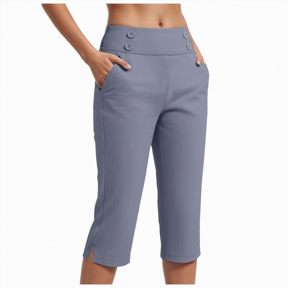 COMVALUE Capris Seniors Women High Waist Stretch Womens Golf Pants Summer with Pockets Work Casual 2026 Blue for Size M
