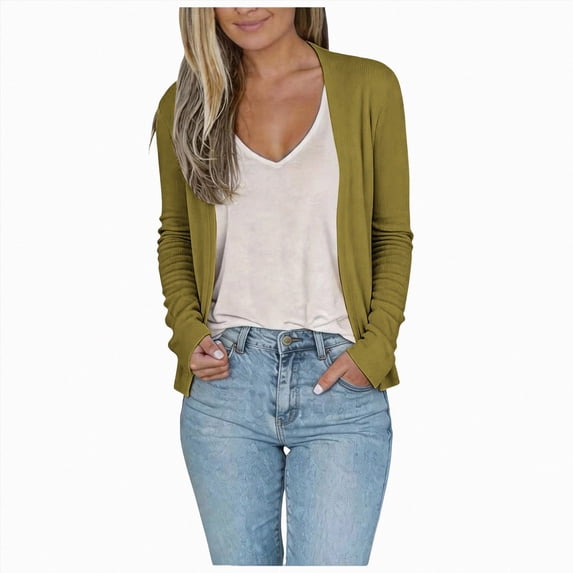 COMVALUE Cardigan Sweaters for Women Trendy Button Down Open Front Cardigans Lightweight Long Sleeve Fall Outfits Clothes Green M