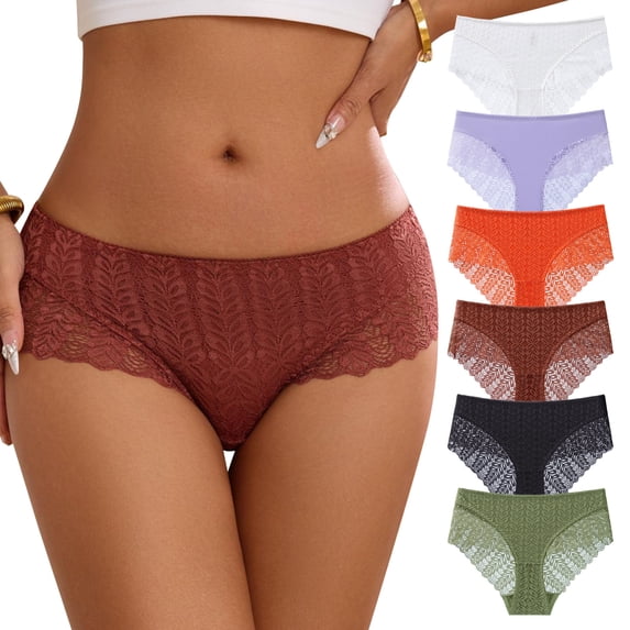 COMVALUE Cheeky Underwear for Women Lace No Show Bikini Soft Breathe Seamless Panties (Orange, M)