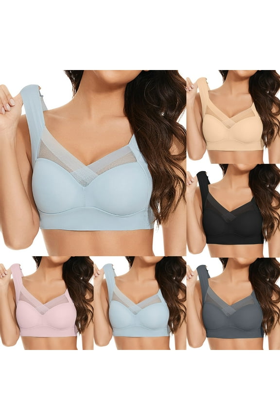 Chic Bras for Older Women Push Up Seniors Seamless Wirefree Comfy Posture Correcting Anti Sagging Full Coverage (Light Blue, 3XL)