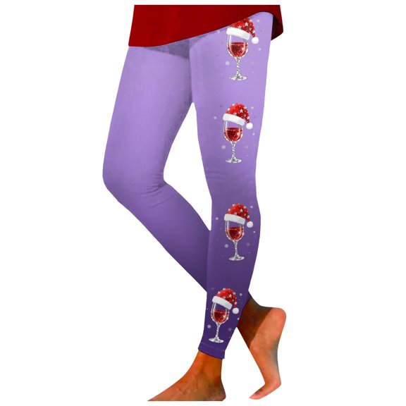 COMVALUE Christmas Leggings for Women High Waisted Tummy Control Christmas Printed Soft Stretchy Workout Yoga Pants (Purple, XL)