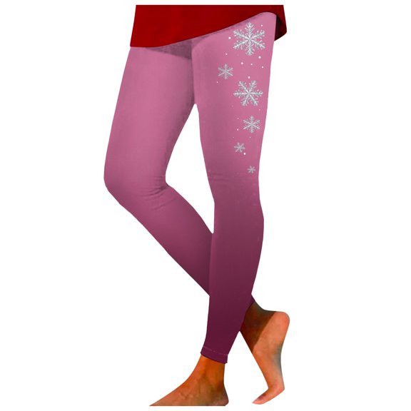 COMVALUE Christmas Leggings for Women High Waisted Workout Pants Vintage Printed Santa Holiday Legging (Pink, XXL)