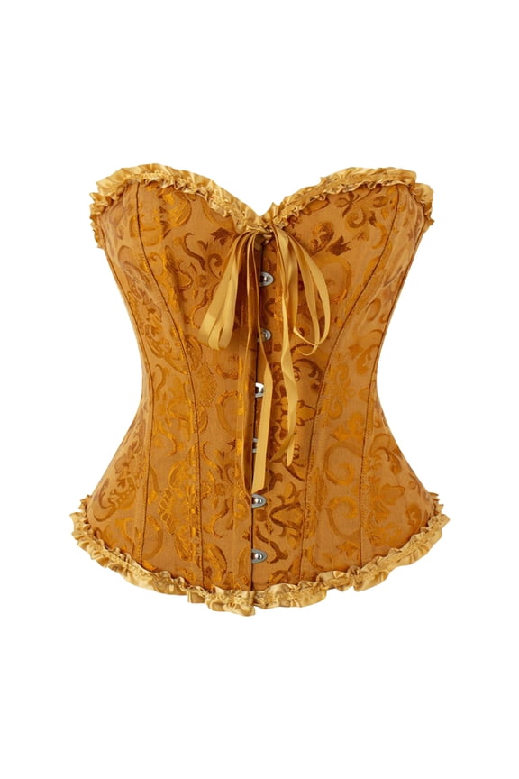 Corset Tops for Women 2026 Bustier Shapewear Lingerie Lace Waist Push Up Bodysuit (Yellow, M)