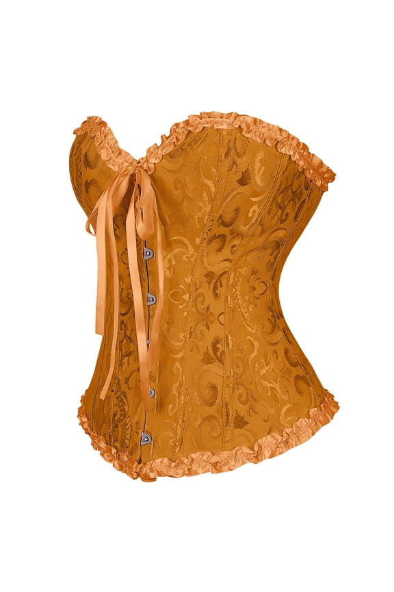 Corset Tops for Women Bustier Shapewear Lingerie Lace Waist Push Up Bodysuit (Gold, M)