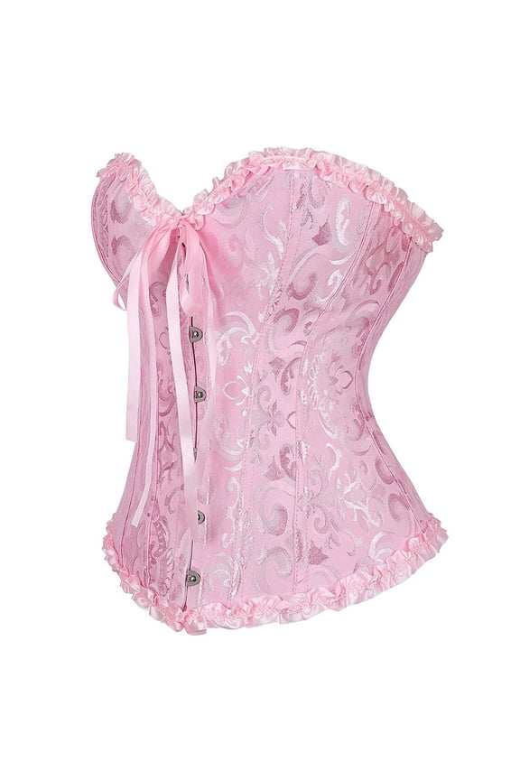 Corset Tops for Women Bustier Shapewear Lingerie Lace Waist Push Up Bodysuit (Pink, S)