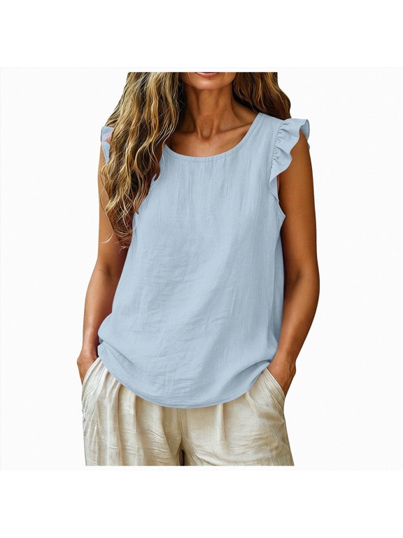 Cotton Tank Tops Women 2026 Summer Casual Size Sleeveless Gauze Shirts Loose Camisole Clothing Silver for Size M