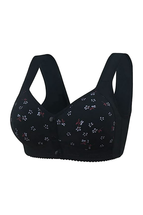 Daisy Bras for Older Women Front Closure No Underwire Comfort Senior Wireless Snap Closing Bra (Black, XXL)