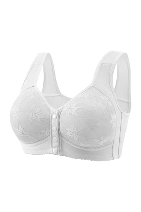 Daisy Bras for Older Women Front Closure No Underwire Comfortable Full Coverage Push Up Breathable Bralette (White, 44)