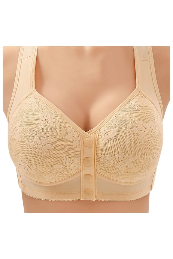 Daisy Bras for Older Women No Underwire Full Coverage Plus Size Breathable Bra Front Closure Padded Bralettes (Light Yellow, 46)