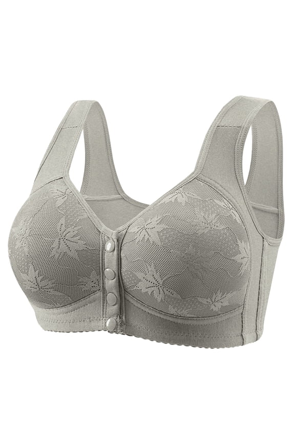 Daisy Bras for Older Women Plus Size Comfy Front Closure Push Up Full Coverage Supportive Bra (Grey, 48)
