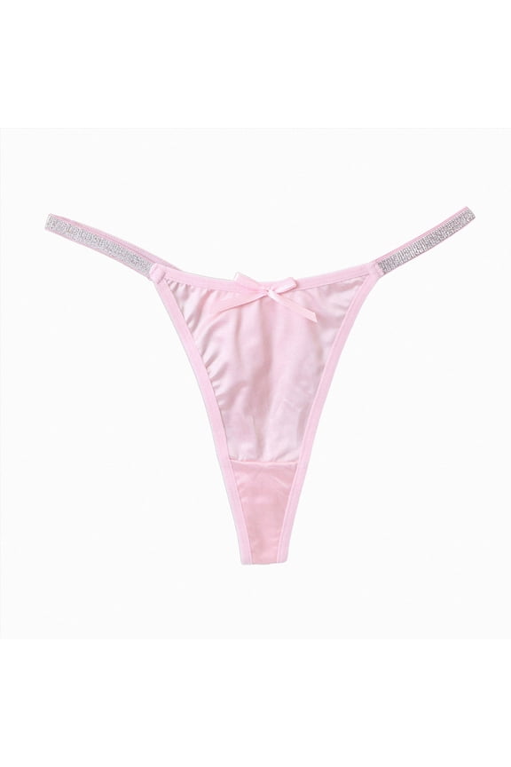 Double Shine Strap Smooth Thong Panty Color Black New (Pink, L)
