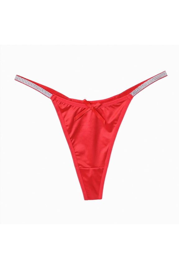 Double Shine Strap Smooth Thong Panty Color Black New (Red, L)