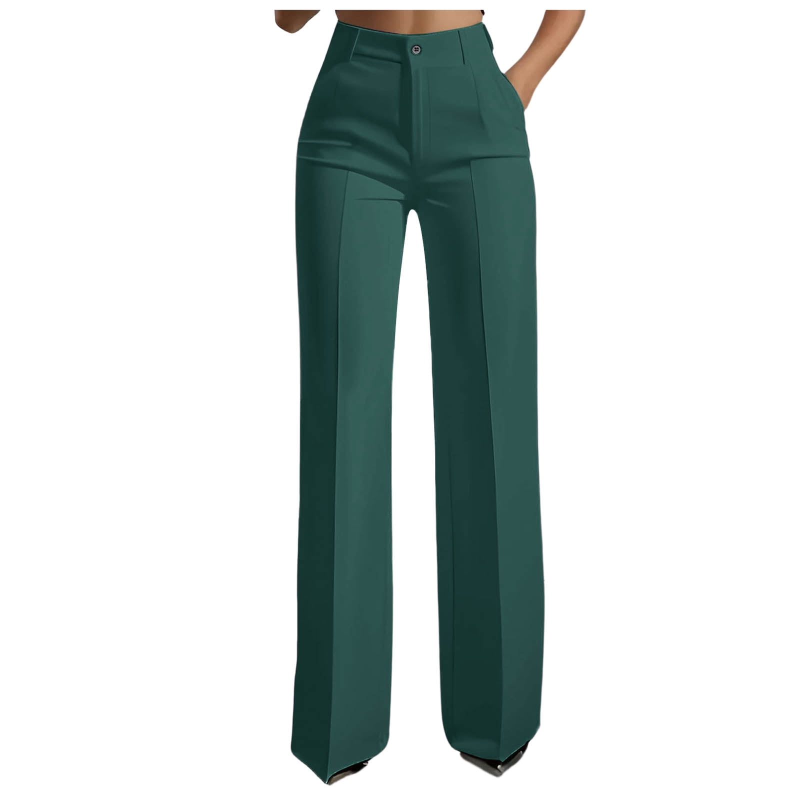 COMVALUE Dress Work Pants Women's Stretchy Bootcut Leg Button Slacks ...