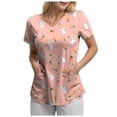 thumbnail image 1 of COMVALUE Easter Scrub Tops Women Short Sleeve V-neck Cute Bunny and Eggs Printed Scrubs Top Medical Nurse Uniforms with Pockets (Pink, 3XL), 1 of 7