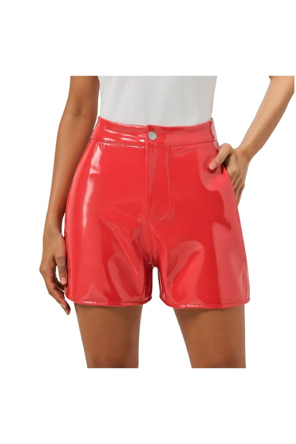 Faux Leather Shorts for Women High Waisted Wide Leg Pleated Casual Dressy with Pockets (Red, L)