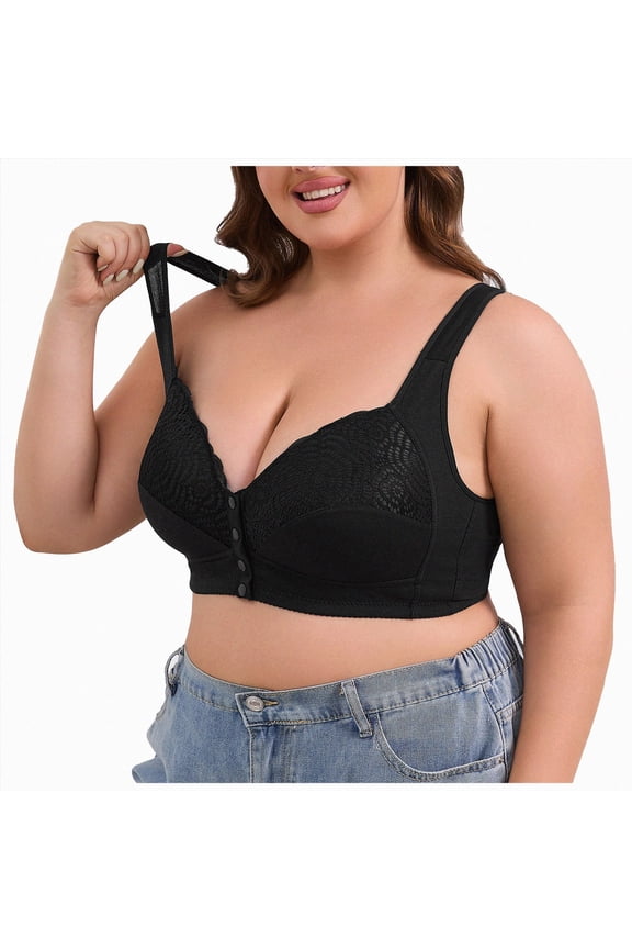 Front Closure Bra No Underwire Seamless V Breathable Support Women's Underwear (Black, 48F)