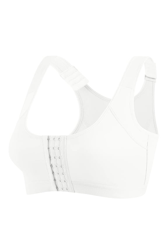 Front Closure Post Surgery Compression Bras for Women Mastectomy Bra with Adjustable Straps Wirefree Bra (White, M)