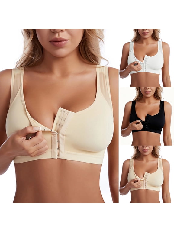 Front Closure Post Surgery Compression Bras for Women Mastectomy Bra with Adjustable Straps Wirefree Bra (White, XXL)