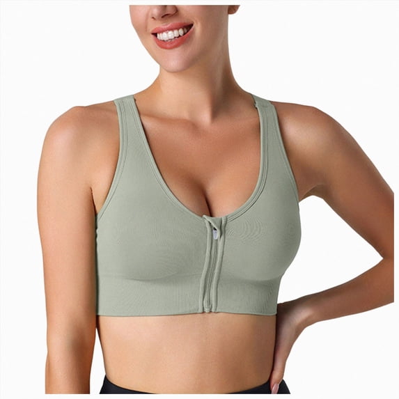 COMVALUE Front Zipper Sports Bras for Women Wirefree Post Surgery Bra Front Closure Racerback Mastectomy Bras (Green, XL)