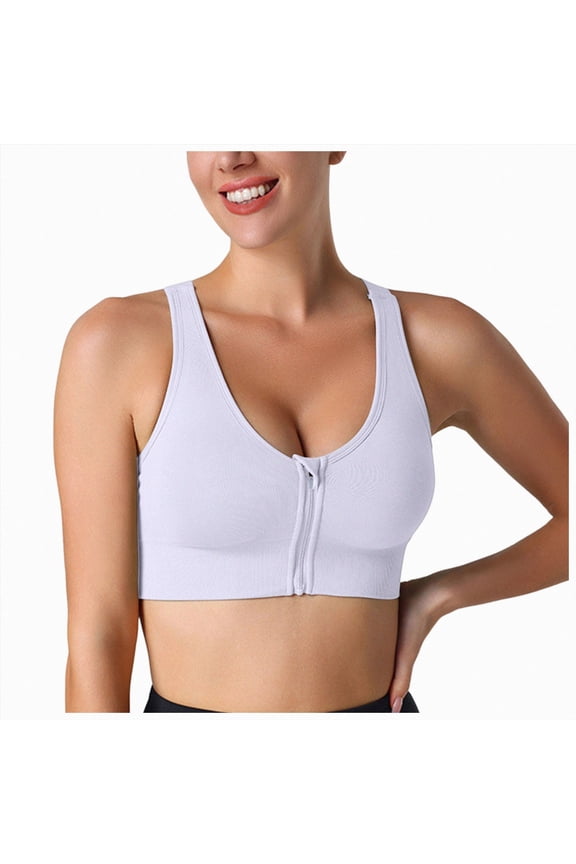 Front Zipper Sports Bras for Women Wirefree Post Surgery Bra Front Closure Racerback Mastectomy Bras (White, M)