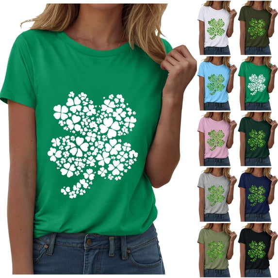 COMVALUE Funny Cute Shamrock Irish Graphic Tee Top for Women St Patricks Day Shirt (Dark Green, XXL)