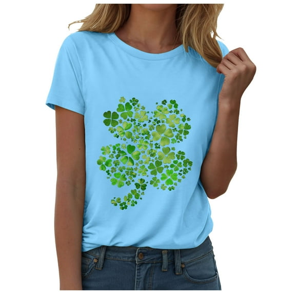 COMVALUE Funny Cute Shamrock Irish Graphic Tee Top for Women St Patricks Day Shirt (Sky Blue, XXL)