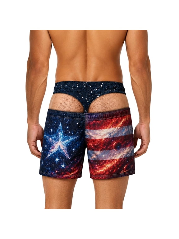 Funny Swim Trunks Mens Hairy Legs 3D Print Beach Shorts Hairy Swimsuit Ugly Print Fake Briefs Prank Swimsuit Fake Thong for Prank Gift Pool Parties Beach Vacation Halloween (Blue, L)