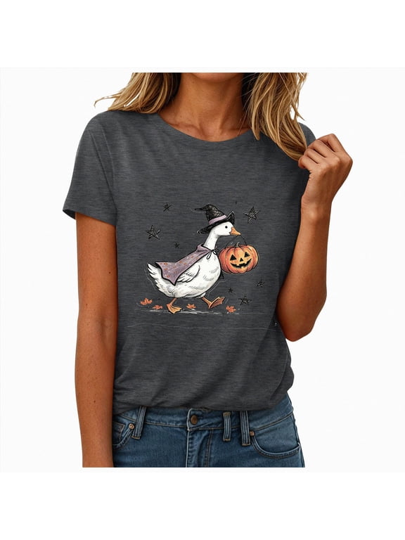 Halloween Oversized T Shirts for Women Fall Pumpkin Tops Shirt with Graphic Tees Outfits (Dark Gray, XL)