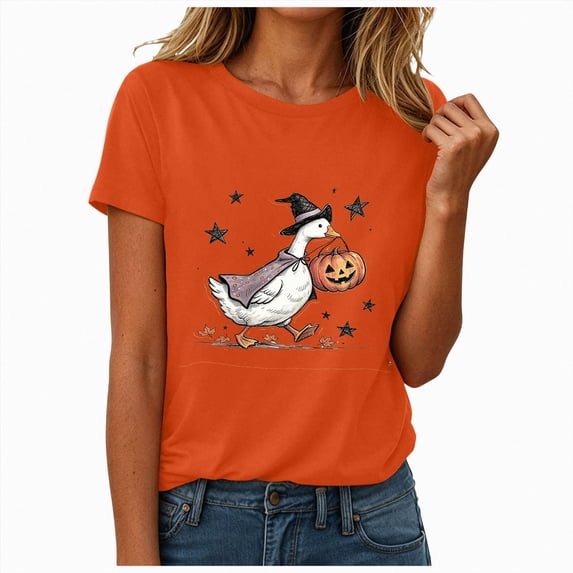 COMVALUE Halloween Oversized T Shirts for Women Fall Pumpkin Tops Shirt with Graphic Tees Outfits (Orange, S)