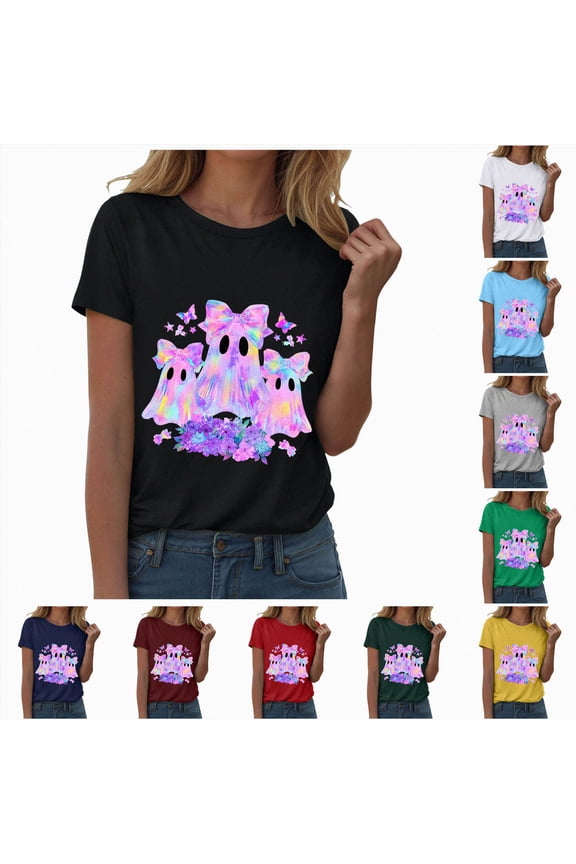 Halloween T Shirt Women Sanderson Shirt Witches Graphic Tees Casual Short Sleeve Holiday Shirts Top (White, XXL)