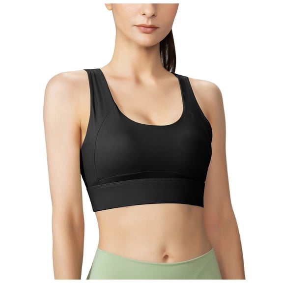 COMVALUE High Impact Sports Bras for Women - Scoop Neck Strappy Sports Bra High Support Moulded Cup Workout Bra (Black, XL)