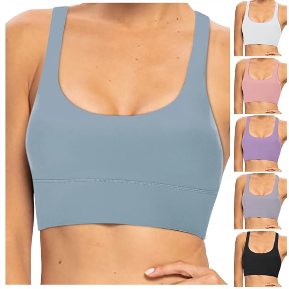 COMVALUE High Impact Sports Bras for Women - Scoop Neck Strappy Sports Bra High Support Moulded Cup Workout Bra (Light Blue, XL/10)
