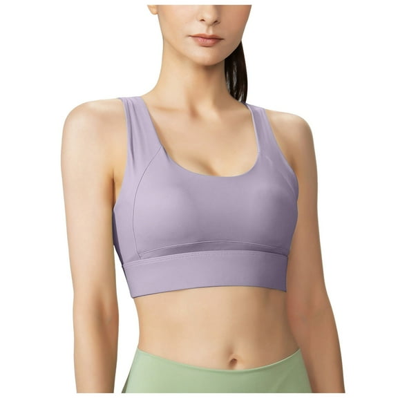 COMVALUE High Impact Sports Bras for Women - Scoop Neck Strappy Sports Bra High Support Moulded Cup Workout Bra (Purple, XXL)