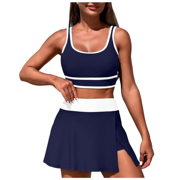 COMVALUE High Waisted Bikini Sets for Women Tummy Control Swimsuits Swimwear 3 Piece Bathing Suits with Skirt 2026 (Blue, L)