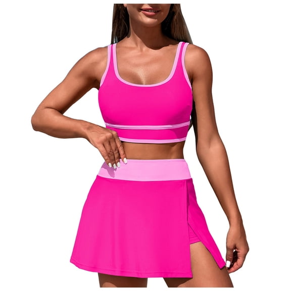 COMVALUE High Waisted Bikini Sets for Women Tummy Control Swimsuits Swimwear 3 Piece Bathing Suits with Skirt 2026 (Pink, M)