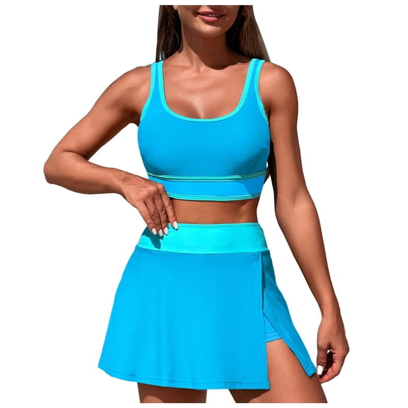 COMVALUE High Waisted Bikini Sets for Women Tummy Control Swimsuits Swimwear 3 Piece Bathing Suits with Skirt 2026 (Sky Blue, XL)