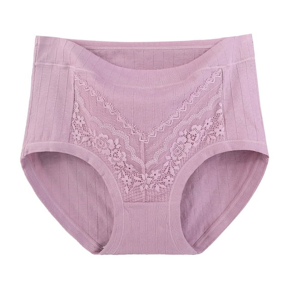 COMVALUE High Waisted Cotton Underwear for Women Tummy Control Ladies Panties Breathable Full Coverage Briefs Lace Underpants (Light Purple, XXL)