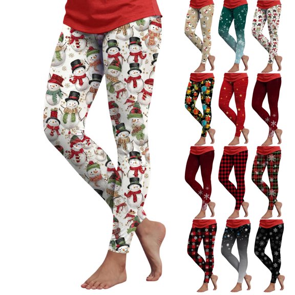 COMVALUE High Waisted Leggings for Women Comfortable and Stretchy Ugly Christmas Holiday Leggings (Watermelon Red, M)