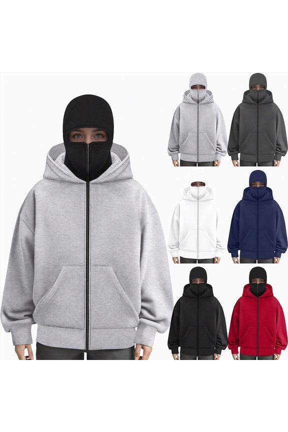 Jacket Zip Up Fashion Double Layer Hoodie Hip Hop Outerwear Jacket Y2K Clothing for Men and Women (Light Gray, S)