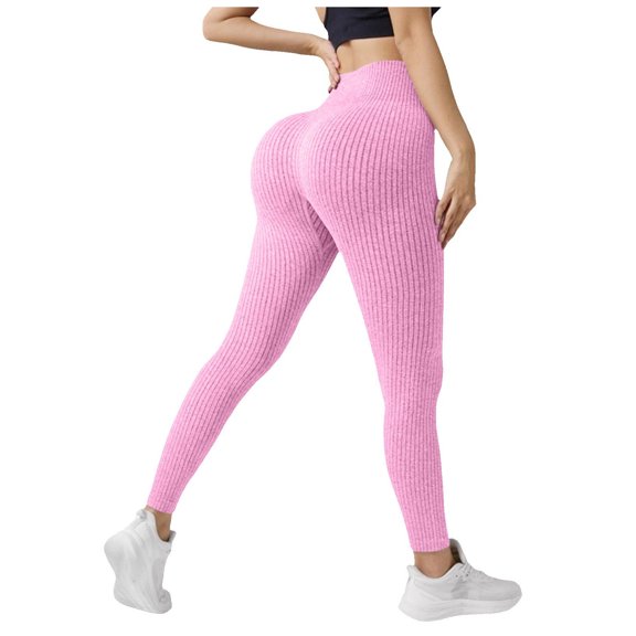 COMVALUE Knit Yoga Leggings for Women Legging Seamless High Waist Tummy Control Skinny Pant Scrunch Butt Lift Sport Pant (Pink, S)