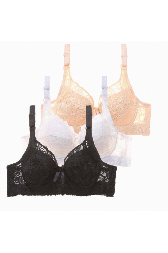 Lace Bralettes for Women Underwire Supportive Bras for Women Full Coverage Push Up Bras Everyday Bra Plus Size (Black, 75B)