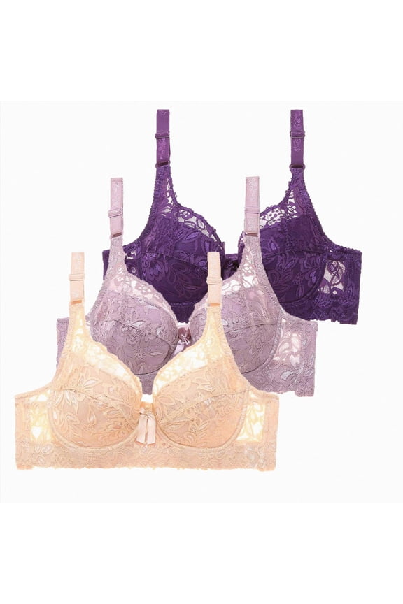 Lace Bralettes for Women Underwire Supportive Bras for Women Full Coverage Push Up Bras Everyday Bra Plus Size (Purple, 105C)