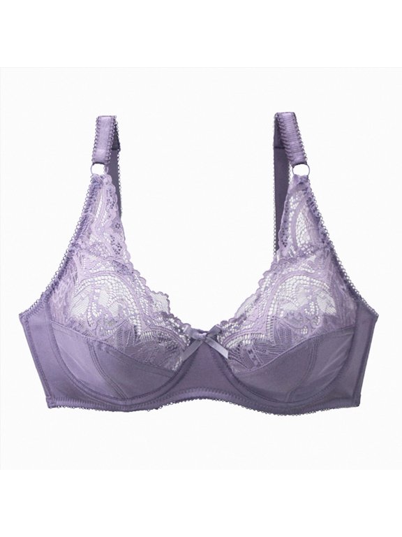 Lace Bras Women Full Coverage Lifting Underwire Everyday Bra Large Bust Purple for Size 95C