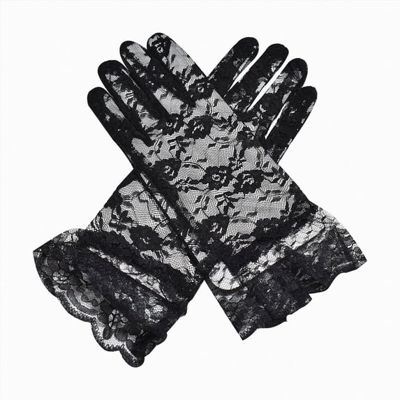 COMVALUE Lace Gloves for Wedding Tea Party, Evening Gloves for Women Black One Size