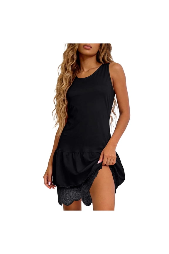 Lace Slip Dress for Women Under Dress Mini Silky Full Slip Satin Slips Wide Strap (Black, XXL)