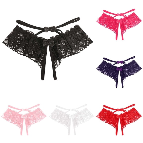 COMVALUE Lace Thongs for Women Strap Cheeky Underwear Floral Lace Panties Hollow Out G-String (White, One Size)