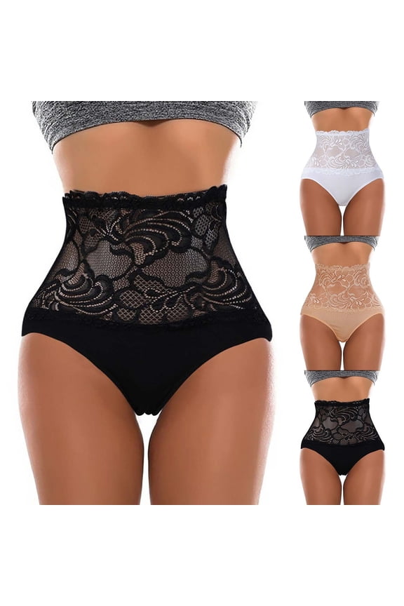 Lace Tummy Control Shapewear Panties for Women Sexy High Waisted Body Shaper Slimming Briefs (White, 5XL)
