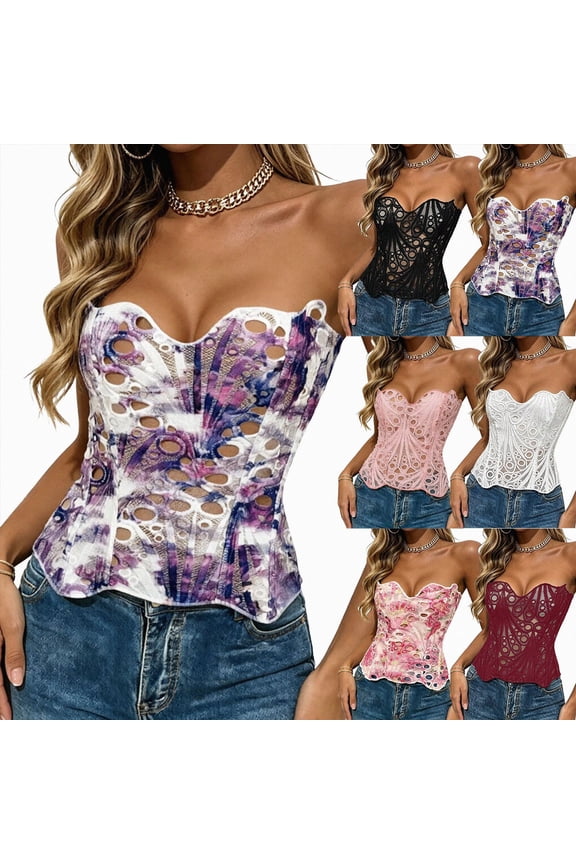 Lacework Corset Top for Women Sexy Textured Sheer Floral Lace Bustier Going Out Lace-up Corset Overbust Top (White, XS)