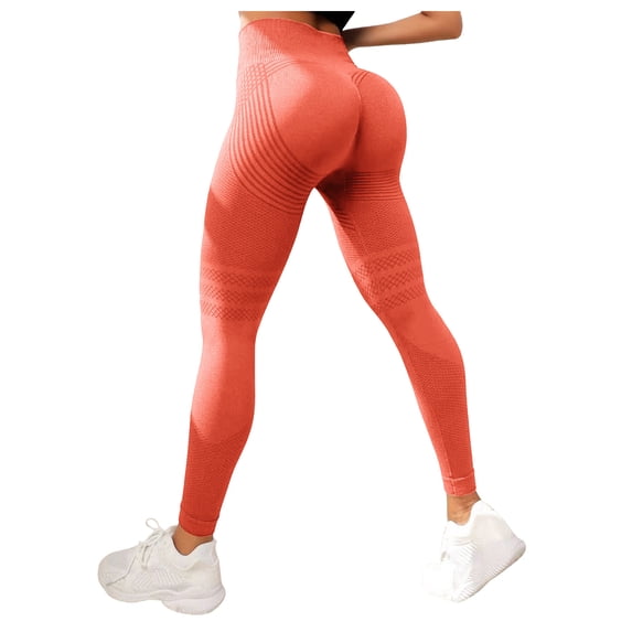 COMVALUE Leggings Womens Booty Butt Lifting Tummy Control Scrunch Butt Compression Leggings Resistance Band Legging (Orange, S)