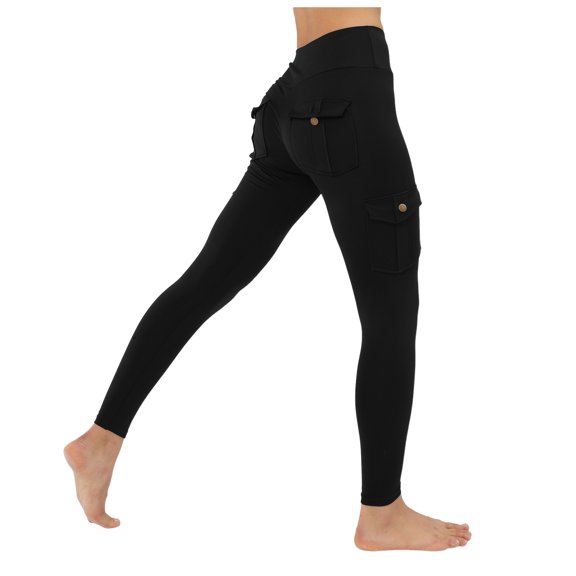 COMVALUE Leggings for Women 2026 High Waisted Leggings with Pockets Yoga Pants Tummy Control (Black, S)
